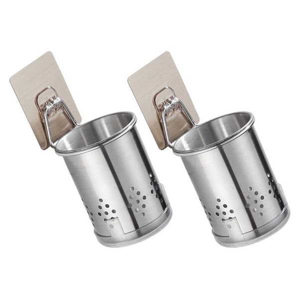 

kitchen storage & organization 2pcs wall-mounted chopstick racks adhesive tableware holder