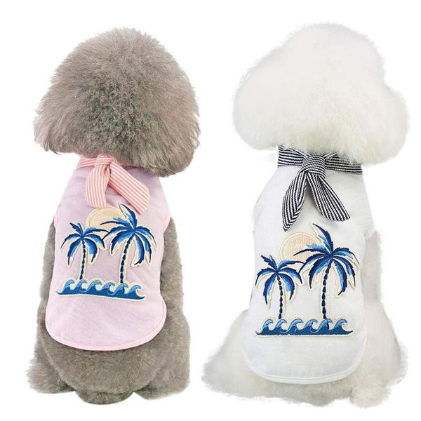 

dog apparel coconut tree striped bow tie pet summer vest t-shirt puppy costume clothes