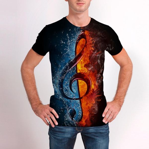 

men's t-shirts 2021 t-shirt music note guitar and women's short-sleeved 3d digital printing street style couple, White;black