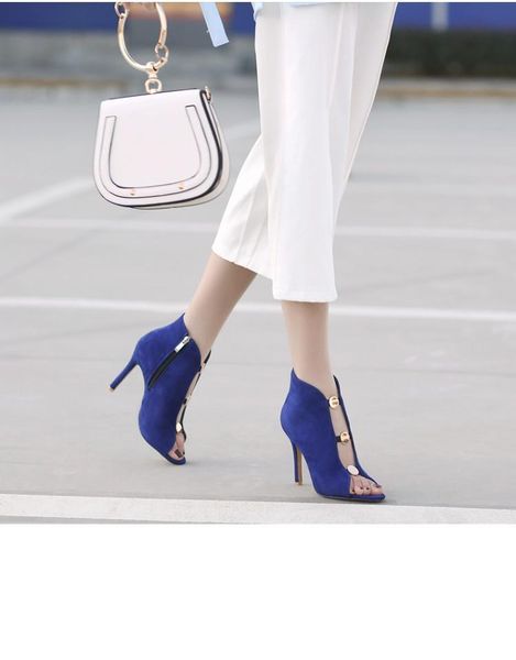 

sandals women summer hollow shoes fashion large size fish mouth high heels, Black