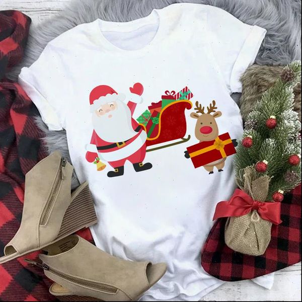

santa claus graphic print womens t shirt fashion christmas harajuku aesthetic white female