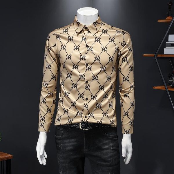 

men's casual shirts khaki letter pattern classic chinese style designer brand long sleeve male autumn clothing 2212, White;black