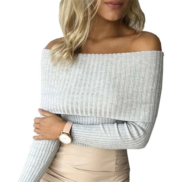 

women's sweaters wholesale-julissa mo knitted sweater women autumn winter off shoulder casual jumper pull femme slim sho, White;black