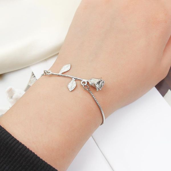 

bangle rose gold silver colour bracelet fashion charm jewelry for women girls gifts flower made of zinc alloy, Black
