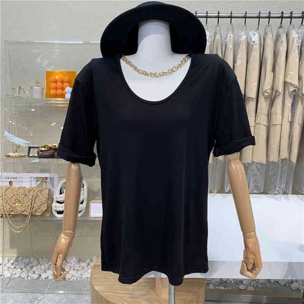 

nicho design 2021 heavy metal chain with v-color cleavage elastic show thin shoulder padded shirt, White
