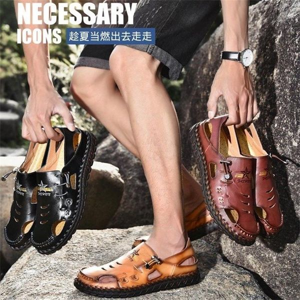 

sandals 2021 men shoes trend solid color pu hollow drawstring elastic buckle hand stitched comfortable casual outdoor 3kc221 qbzr, Black