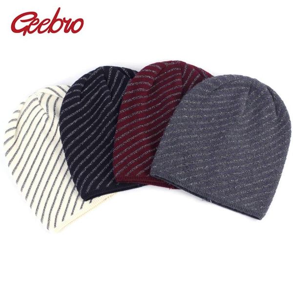 

beanie/skull caps geebro women's wool beanie hat silver line knitted cashmere skullies beanies for lady female thin warm slouchy balacl, Blue;gray