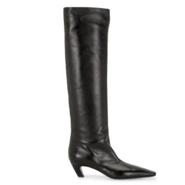 

boots womens pointed toe knee thigh& ankle strange heel shoes stretchy long riding fashion plus size 2021, Black
