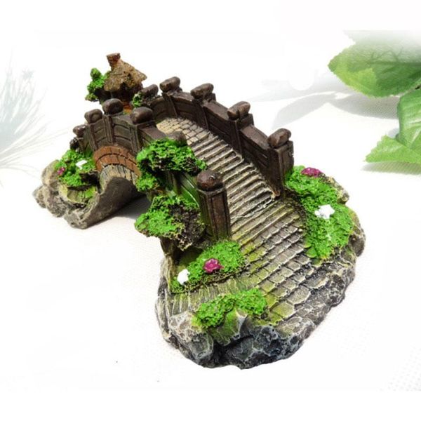 

aquarium ornament bridge resin rockery fake rock bridges pavilion tree landscape fish tank decoration decorations