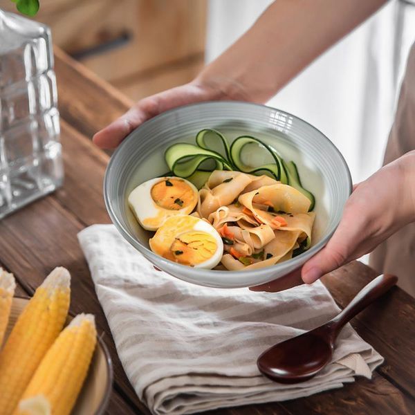 

japanese-style ceramic noodle bowl 7-inch tall soup rice household mixed fruit smoothie hand-painted hat horn bowl. bowls