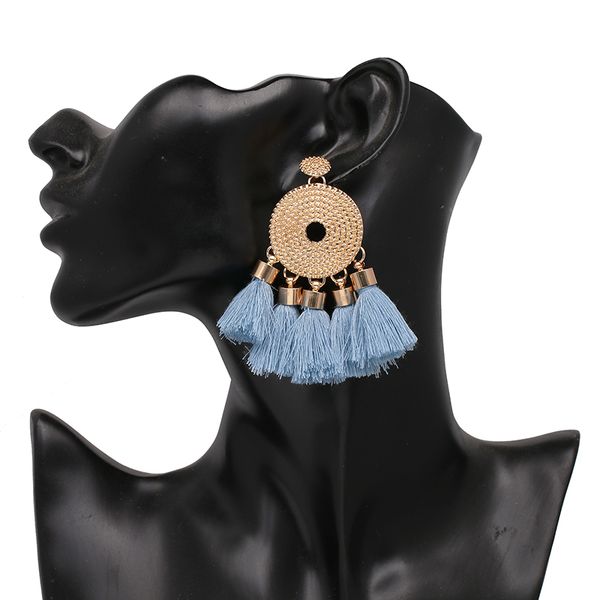 

vintage long tassel earrings women indian jewelry ethnic geometric fringed drop dangle earrings, Silver