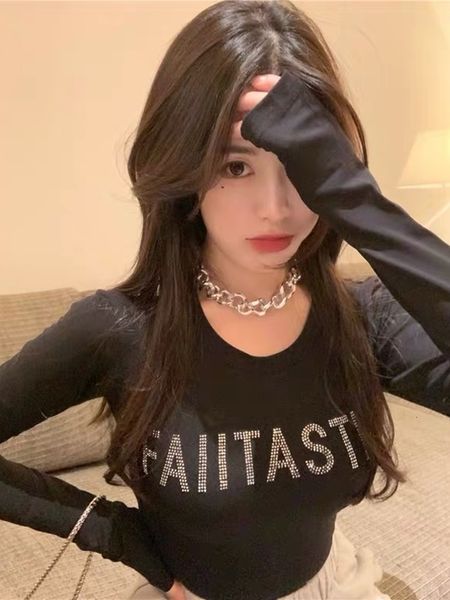 

women's tracksuits spring and autumn long sleeve round neck women shining letter t-shirt high street fashion slim b, Gray