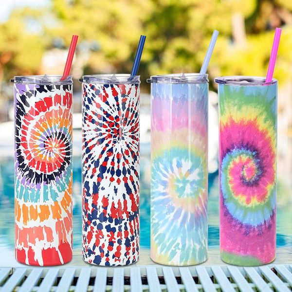 

water bottles 20oz tie dye swirl tumbler double wall stainless steel vacuum insulation travel mug with crystal clear lid and straw vividly