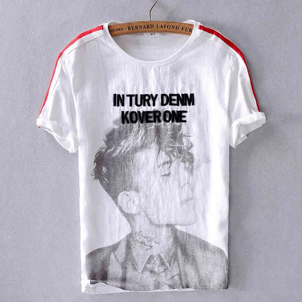 

men's t-shirts summer short-sleeved cotton t-shirt casual line t shirt men embroidery breathable round neck flax tshirt mens camisa xq1, White;black