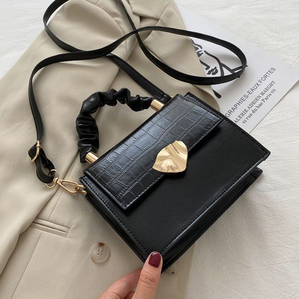 

new chain leaf lock square bag trend solid color messenger bag ladies shoulder bags wholesale