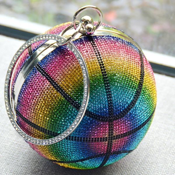 

evening bags rainbow diamond basketball purses and handbags for women 2021 luxury design ball shape mini small clutch rhinestone