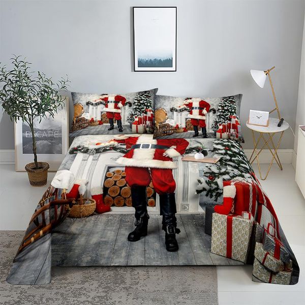 

sheets & sets santa claus 0.9/1.2/1.5/1.8/2.0m digital printing polyester bed flat sheet with case print bedding set