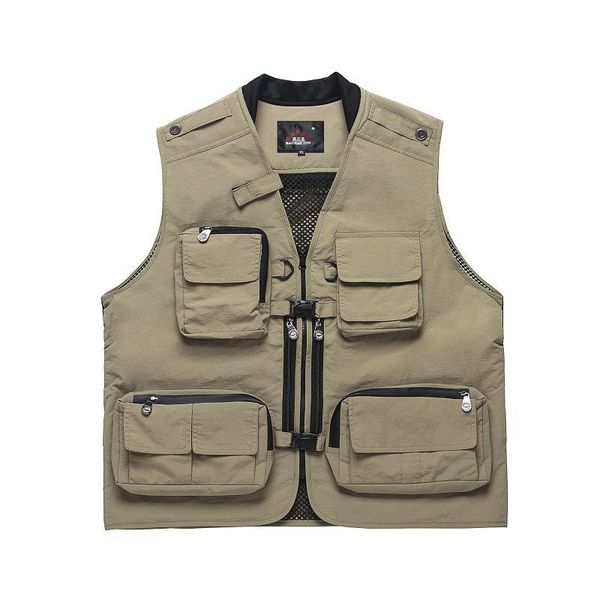 

men's vests 2021 multi-pockets v-neck vest with canvas zip top, Black;white