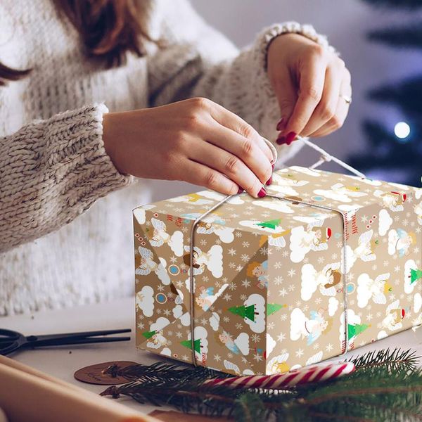 

gift wrap single-sided christmas wrapping paper kraft vintage classic santa claus box cookies bag party supplies