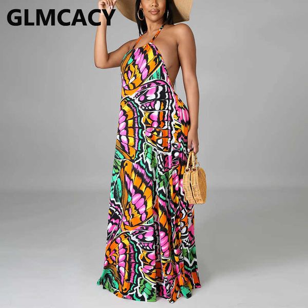 

women halter backless printed maxi loose dress 210702, Black;gray