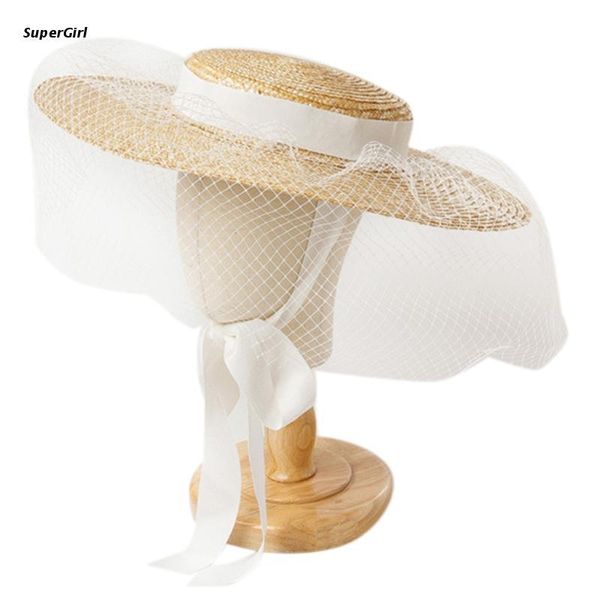 

wide brim hats j78e fascinator hat with for girls boys grenadine, Blue;gray