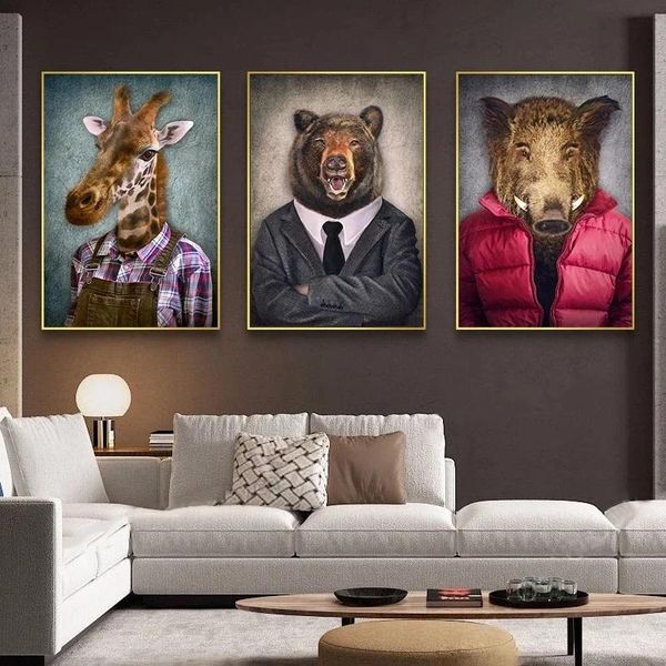 

paintings animals on human clothes canvas modern vintege posters interior home decor murals impressionist printings