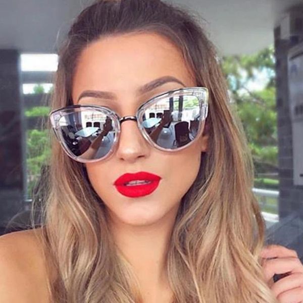 

fashion cat mirror metal frame female sunglasses brown ladies gradient color, White;black