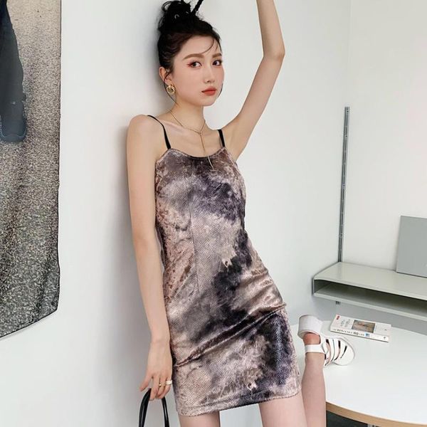 

casual dresses zcsmll sleevelless print women bodycon dress camis korean fashion vintage female vestido 2021 spring summer for, Black;gray