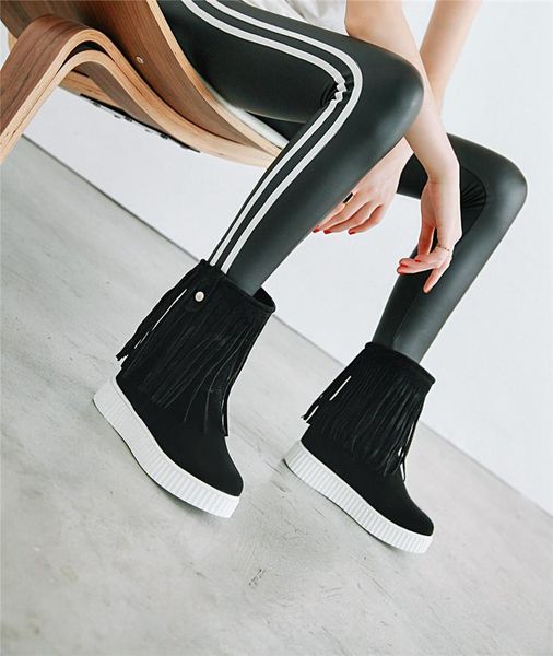 

boots ymechic ladies nubuck pu womens shoes plus size platform fringe booties 2021 woman red black beige buckle ankle boot winter1