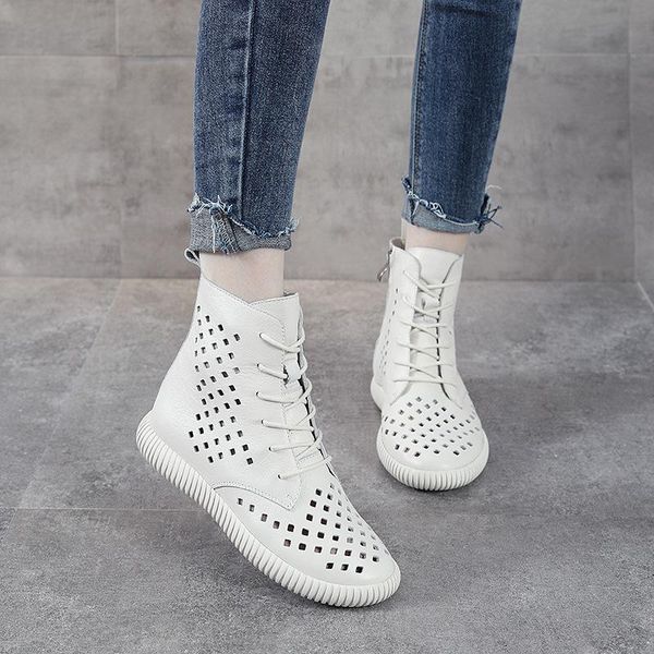 

sandals women's summer 2021 casual all-match genuine leather hollow short boots thin flat-bottomed shoes, Black