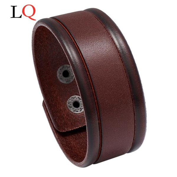 

charm bracelets vintage men women genuine leather wristband metal buckle black brown cowhide bracelet bangles male simple jewelry gift, Golden;silver