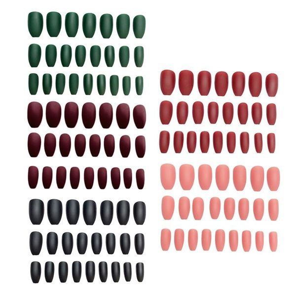 

false nails wearable manicure frosted long coffin solid color full cover fake artificial nail art salon for women, Red;gold