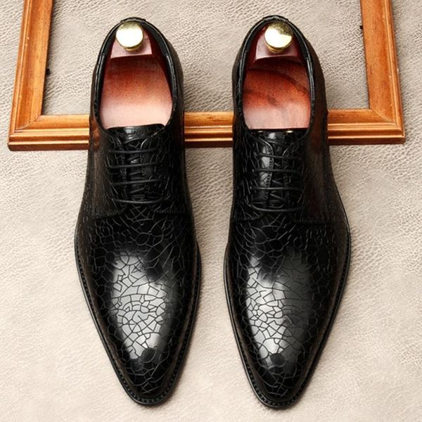 

dress shoes luxury pointed toe derby man office genuine leather formal party oxfords italian men's wedding bridal flats mde256, Black