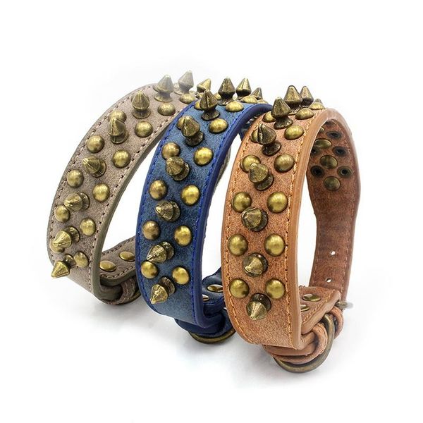

adjustable pu leather punk rivet spiked dog collar pet collars for small cat supplies & leashes
