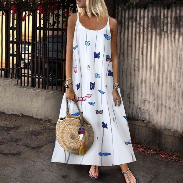 

elegant striped butterfly printdaily womens dress sleeveless vintage bohemian o neck maxi vestido of white femme, Black;gray