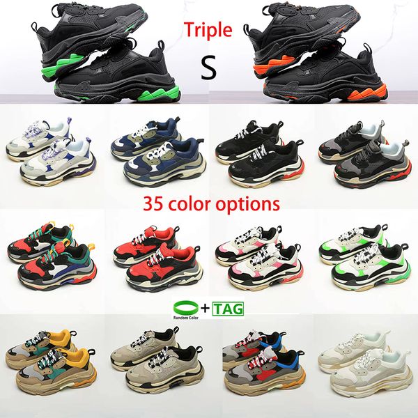 

paris triple s designer shoes men luxury designers sneaker women platform leather casual shoe low lace up sneakers with clear sole new train, Black
