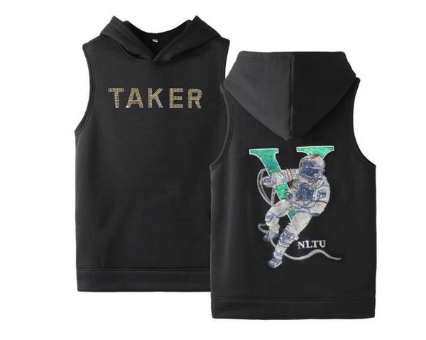 

hoodie men's and diamond stone fitness vest rhinestone clothes sweatshirts, Black