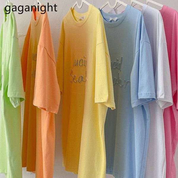 

gaganight summer cotton soft womens t shirt casual short sleeve o-neck white yellow basic tee letter print harajuku tshirts women's t-