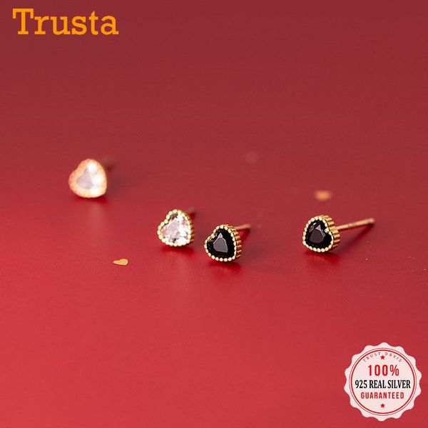 

stud trustdavis authentic 925 sterling silver fashion sweet romantic heart cz earrings for women wedding party jewelry db1123, Golden;silver