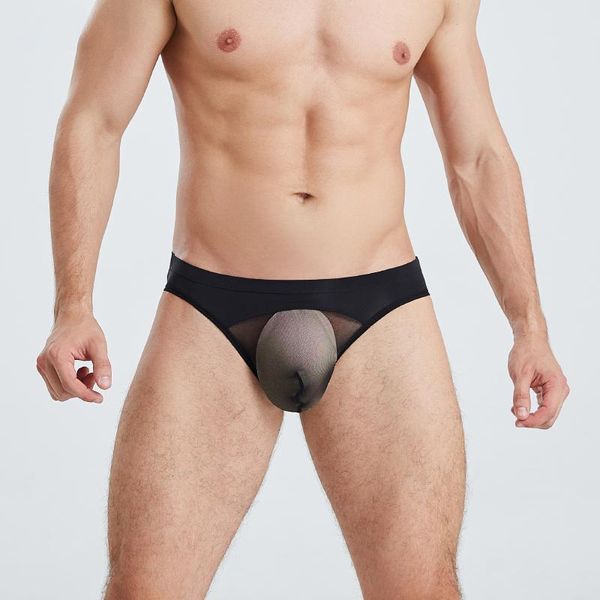 Ленсы AIIOU MENS Bikini Sexy Gay Brows Works Прозрачная сетка мешочек пенис увидеть через низкую талию тонкие дышащие трусики