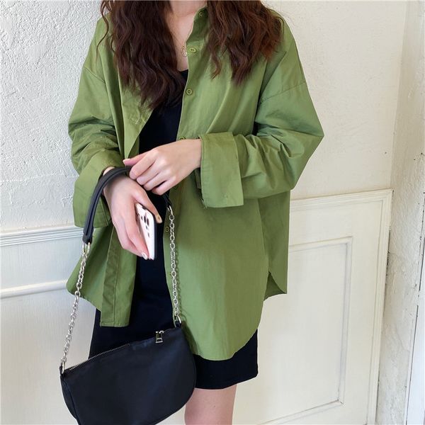 

green elegance ol high street minimalist chic women loose arrival shirts leisure casual all match blusas blouses 210421, White