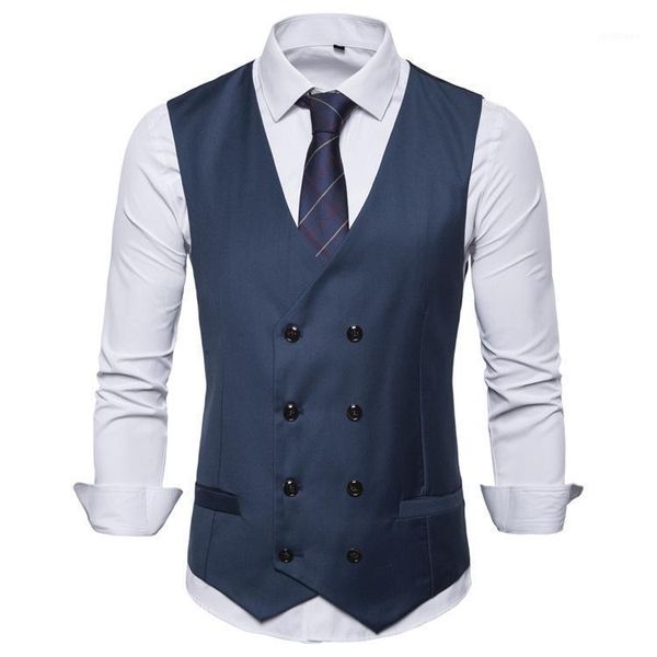 

men's vests summer solid color vest casual v-neck double-breasted suit wedding mj36, Black;white
