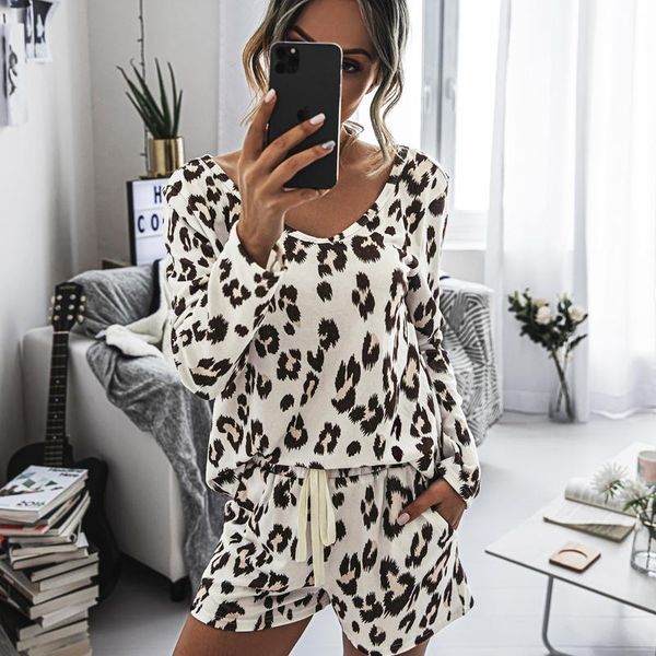 

women's jumpsuits & rompers fashion leopard print jumpsuit bodysuit women tie-dye printed home casual shorts suit two piece playsuits, Black;white