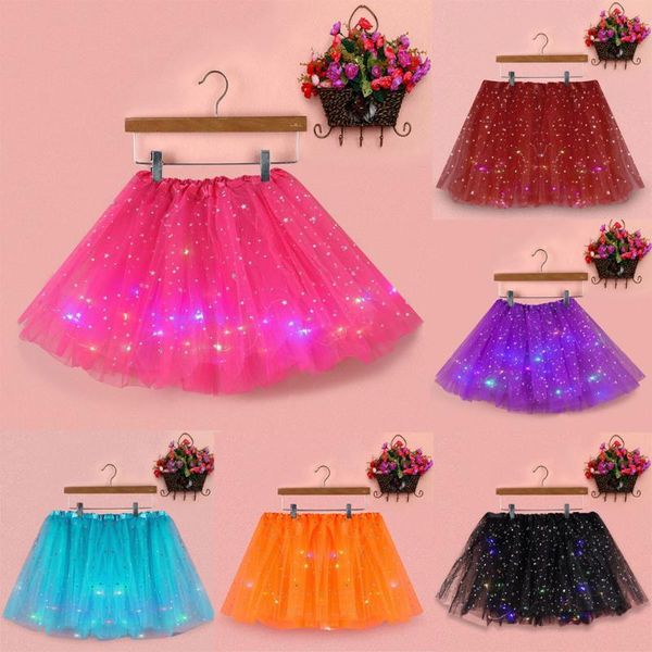 

skirts women star sequins mesh skirt pleated tulle princess with led small bulb female korean style streetwear tutu, Black