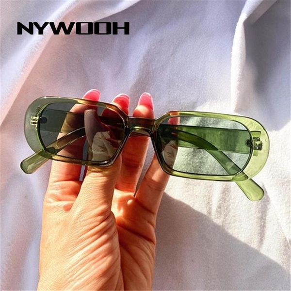 

sunglasses nywooh 90s green rectangle women men vintage small oval sun glasses clear candy color sunnies eyewear uv400, White;black