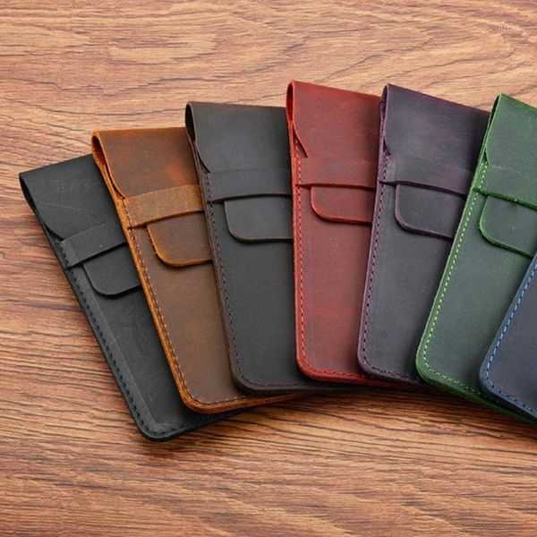 

handmade genuine leather pencil bag, cowhide fountain pen case holder, vintage retro style accessories for travel journa1