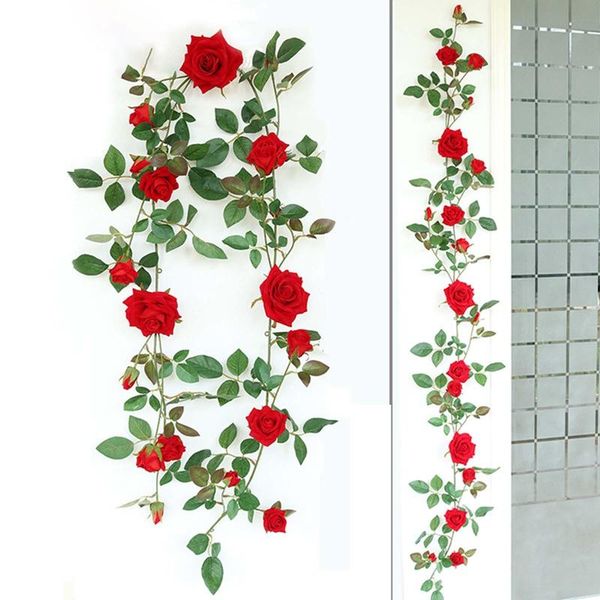 

rose vine artificial flower garland fake hanging ivy plants 1.66m for wedding home party garden arrangement decor decorative flowers & wreat