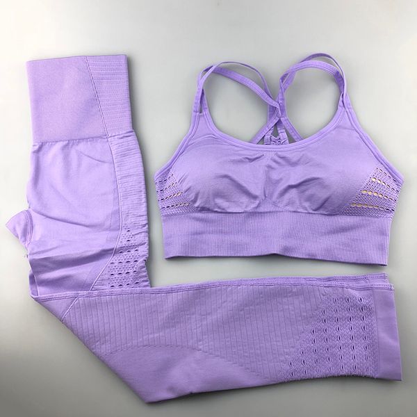 

seamless yoga set women fitness clothing sportswear woman gym leggings padded push-up strappy sports bra 2 pcs sports suits, Gray