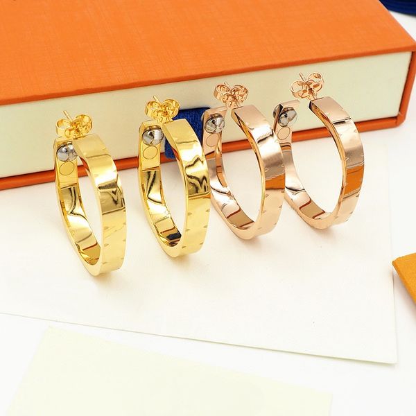 

europe america fashion style lady women titanium steel engraved letter flower single rivet square stud hoop earrings, Silver