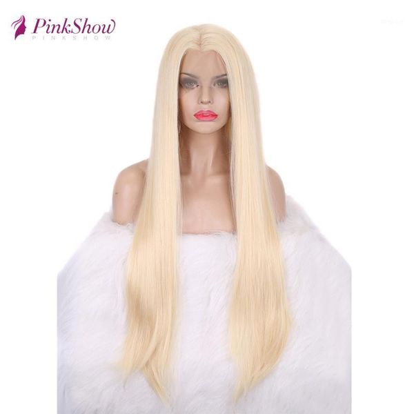

pinkshow straight blonde lace front wig long hair synthetic glueless heat resistant fiber 30 inches1, Black